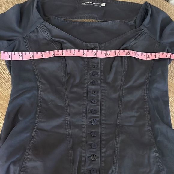 European Culture Womens Blouse Buttoned Quarter Sleeve Fitted Blue Black Small - Picture 8 of 12